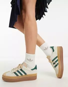 Кремовые и зеленые кроссовки на платформе adidas Originals Gazelle Bold с резиновой подошвой