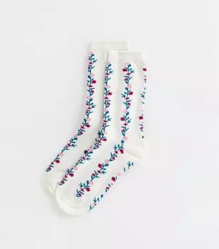 Кремовые носки с цветочным принтом New Look, кремовый