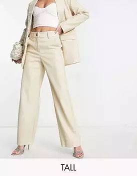 Кремовые однотонные костюмные брюки под кожу Vero Moda