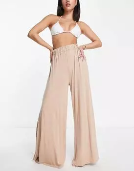 Кремовые пляжные брюки палаццо из джерси ASOS DESIGN
