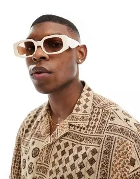 Кремовые прямоугольные солнцезащитные очки ASOS DESIGN