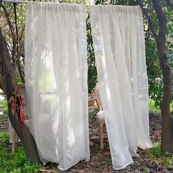 Кремовые садовые уличные шторы Прозрачная льняная полупрозрачная вуаль Магазины льняных штор Оконные шторы Декоративные шторы для гостиной Упаковка из 2 шт. 130 x 200 см Koheim, бежевый