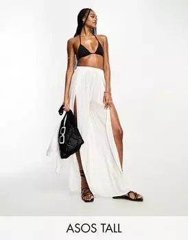 Кремовые широкие пляжные брюки с высоким разрезом ASOS DESIGN Tall