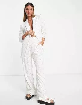 Кремовые свободные расклешенные брюки в клетку ASOS DESIGN