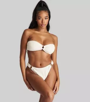 Кремовые текстурированные плавки бикини с высокой талией South Beach и жатой отделкой South Beach, кремовый