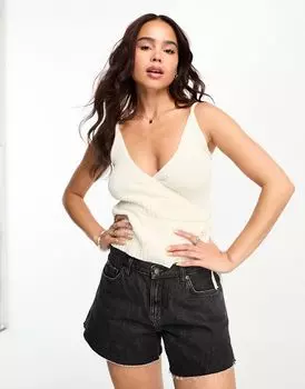 Кремовые трикотажные майки с запахом ASOS DESIGN