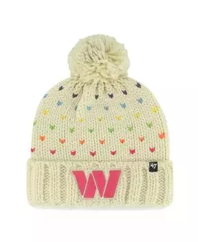 Кремовые Washington Commanders для больших девочек украшают вязаную шапку с манжетами и помпоном '47 Brand, бежевый