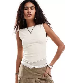 Кремовый асимметричный многослойный сетчатый жилет Motel rochie