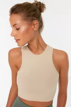 Кремовый бесшовный спортивный бюстгальтер в рубчик с легкой поддержкой/моделированием Trendyol, серый