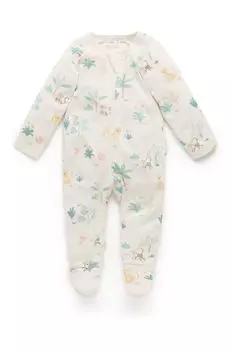 Кремовый детский комбинезон Animal с принтом и застежкой-молнией Purebaby, бежевый