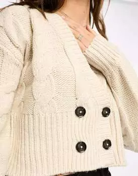 Кремовый двубортный кардиган косой вязки Vila