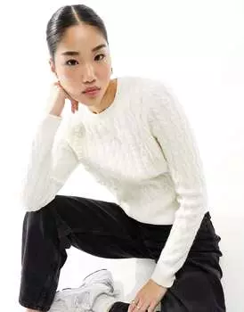 Кремовый джемпер с косами и кружевной отделкой New Look