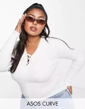 Кремовый джемпер со шнуровкой ASOS DESIGN Curve