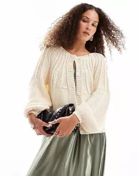 Кремовый фактурный вязаный кардиган VRG GRL Riley