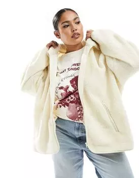 Кремовый флис на молнии на молнии ASOS DESIGN Curve borg