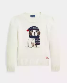 Кремовый хлопковый свитер для девочки Polo Ralph Lauren