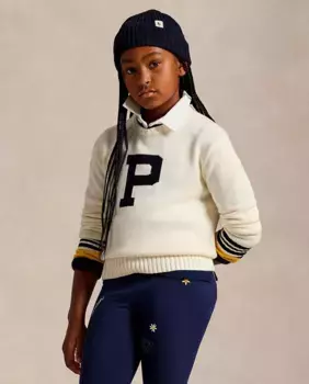 Кремовый хлопковый свитер для девочки Polo Ralph Lauren