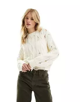 Кремовый хлопковый свитер с косой лесенкой ASOS DESIGN