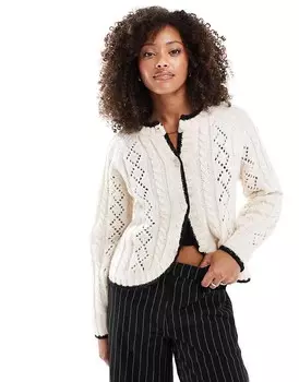 Кремовый кардиган открытой вязки с контрастной окантовкой Vero Moda
