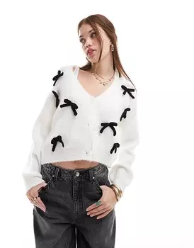 Кремовый кардиган с бантом Miss Selfridge и черными бантами