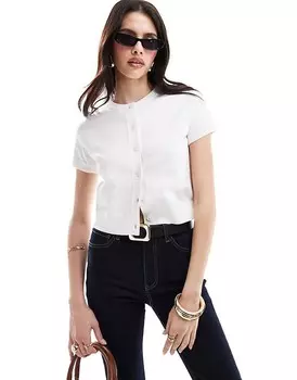 Кремовый кардиган с короткими рукавами и круглым вырезом ASOS DESIGN