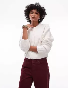 Кремовый кардиган с круглым вырезом вязки букле Topshop
