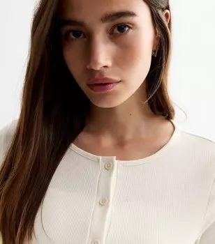 Кремовый кардиган в рубчик с круглым вырезом New Look, кремовый