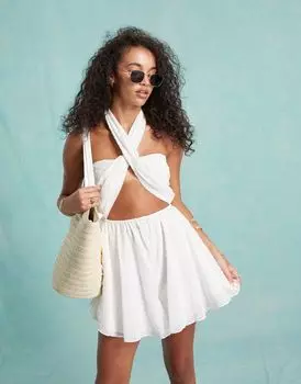 Кремовый комбинезон из шифона с завязками спереди Miss Selfridge Beach