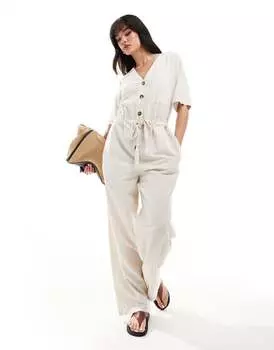 Кремовый комбинезон с короткими рукавами и завязкой на талии Vero Moda Aware