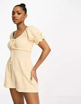 Кремовый комбинезон с мятой текстурой и завязками Wednesday's Girl