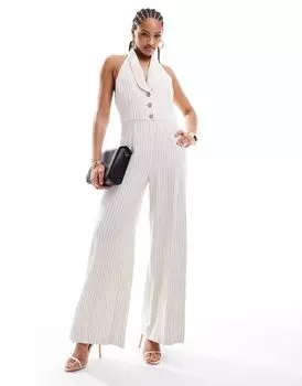 Кремовый комбинезон в полоску River Island