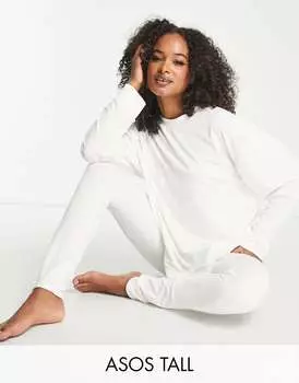 Кремовый комплект из велюрового свитера и леггинсов в рубчик ASOS DESIGN Tall