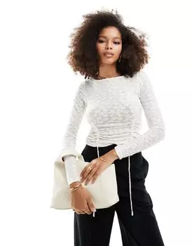 Кремовый кружевной топ с длинными рукавами и рюшами Vero Moda