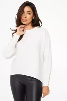 Кремовый легкий трикотажный джемпер на пуговицах QUIZ Clothing