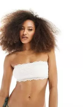 Кремовый многослойный бюстгальтер-бандо из хлопка с бабочкой и кружевом Cotton:On