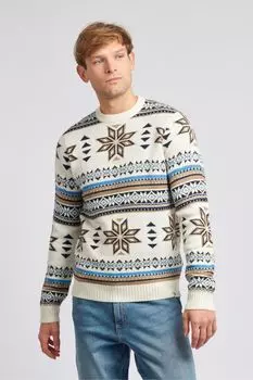 Кремовый мужской свитер с круглым вырезом и жаккардовым узором U.S. Polo Assn, бежевый