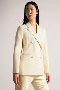 Кремовый непринужденный двубортный пиджак из смесовой ткани dianai Ted Baker, бежевый