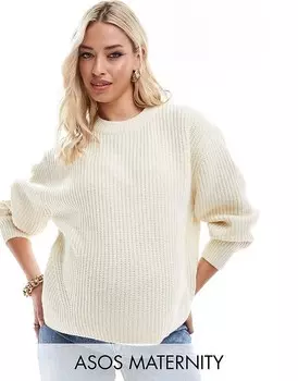 Кремовый объемный свитер в рубчик с круглым вырезом ASOS DESIGN Maternity
