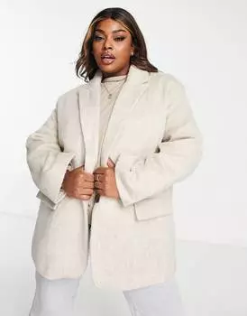 Кремовый пиджак оверсайз из смесовой шерсти ASOS DESIGN Curve