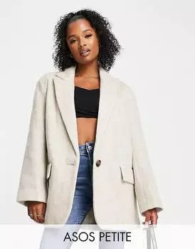 Кремовый пиджак оверсайз из смесовой шерсти ASOS DESIGN Petite