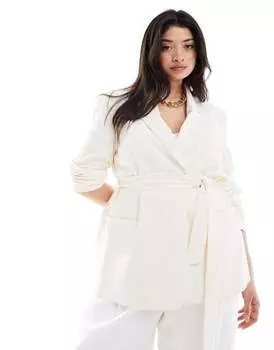Кремовый пиджак с поясом ASOS Curve
