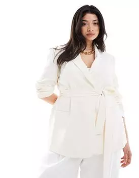 Кремовый пиджак с поясом ASOS DESIGN Curve