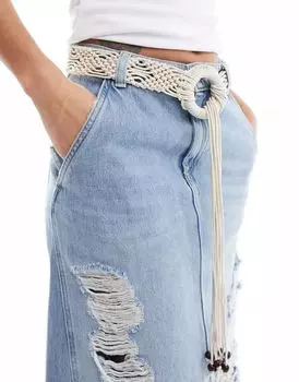 Кремовый плетеный ремень в технике макраме My Accessories