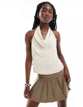 Кремовый плиссированный топ с открытой спиной COLLUSION