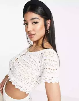 Кремовый пляжный топ с открытыми плечами крючком ASOS