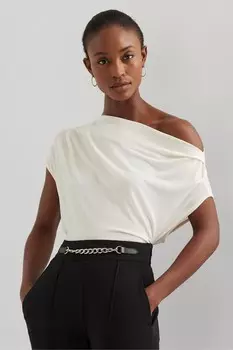 Кремовый пуловер-поло Arlaine с короткими рукавами Lauren Ralph Lauren, бежевый