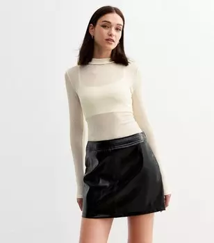 Кремовый сетчатый топ с высоким воротником и длинными рукавами New Look, кремовый