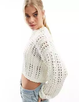 Кремовый свитер-букле с кружевным узором ASOS