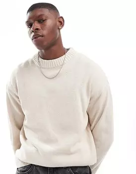 Кремовый свитер объемной вязки в рубчик с круглым вырезом Jack & Jones