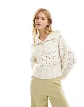 Кремовый свитер с открытой прострочкой и пуговицами ASOS DESIGN